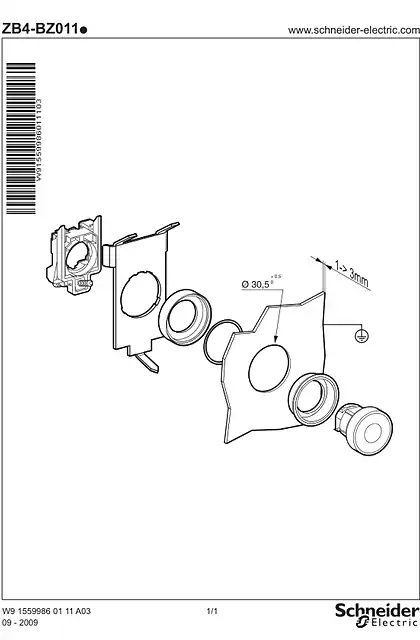 schneider施耐德ZB4BZ011 Flush mounting kit Pushbutton ZB4 B